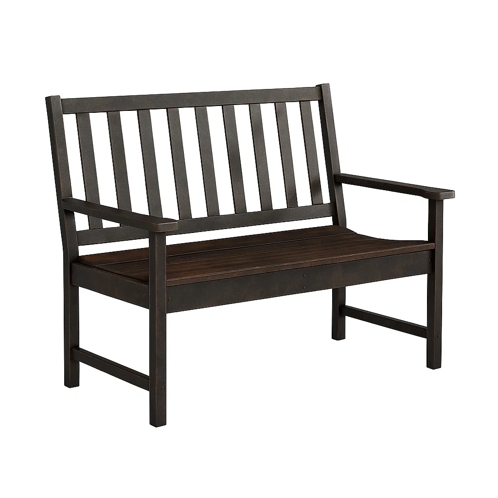 Banc d'extérieur en bois et métal noir