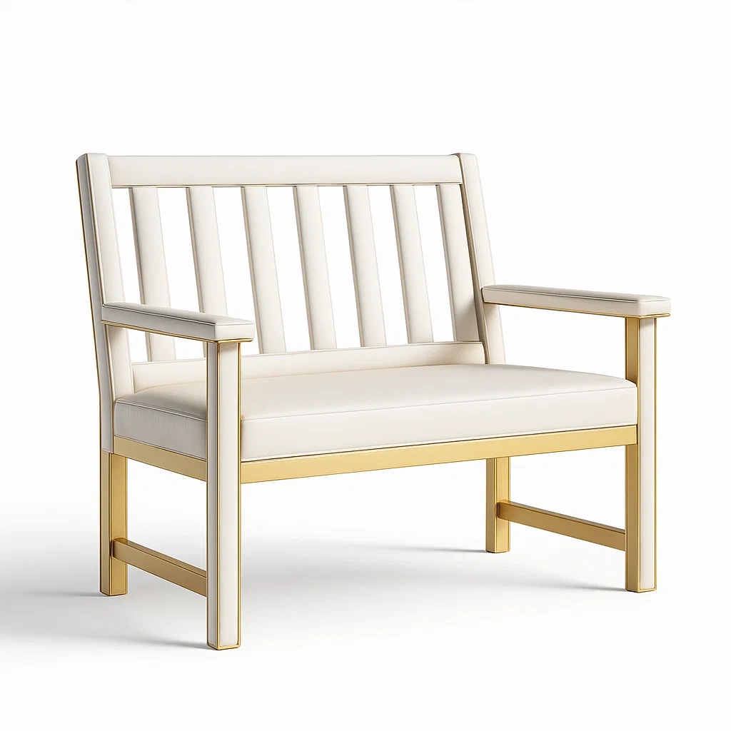 Banc d’entrée 2 places structure métal similicuir blanc