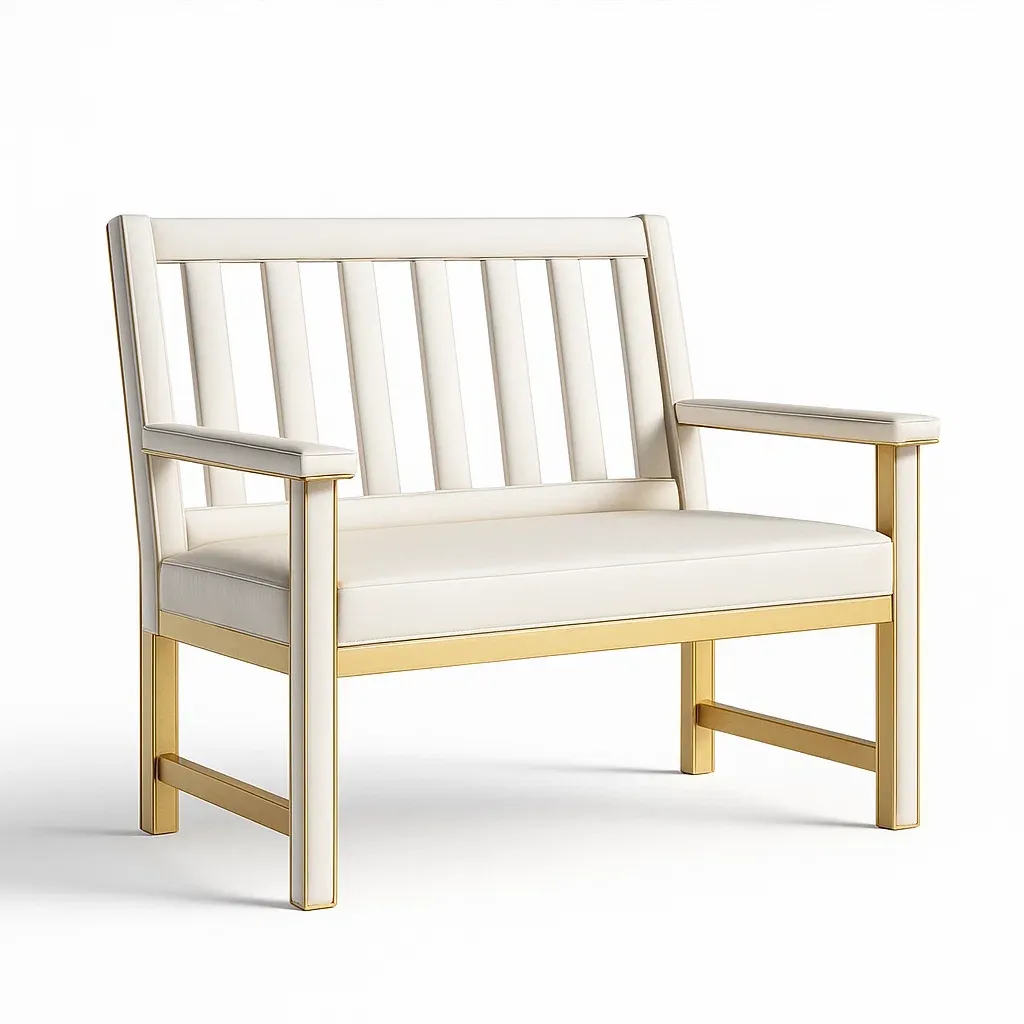 Banc d’entrée 2 places structure métal similicuir blanc