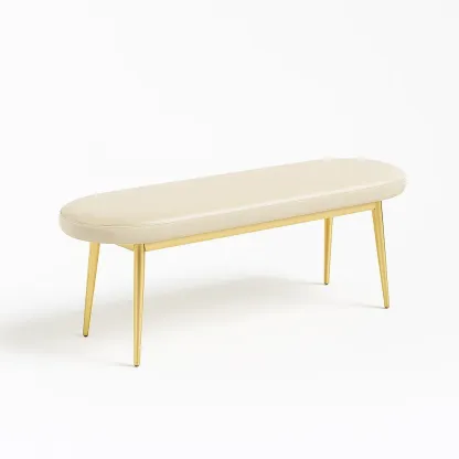 Banc d’entrée ovale en similicuir beige avec pieds en métal doré