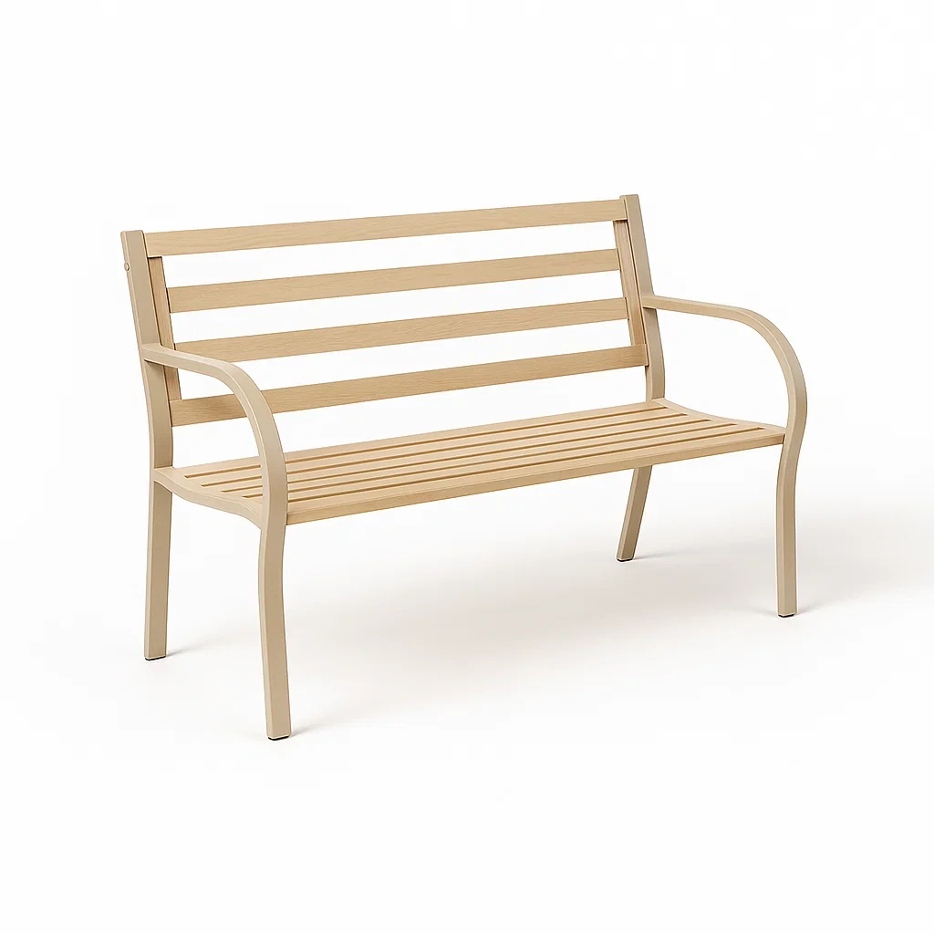 Banc d'extérieur en bois et métal beige 120×60×80 cm