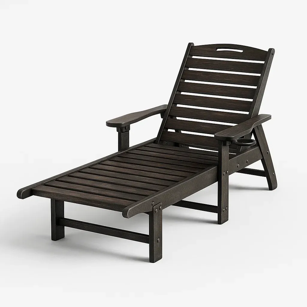 Chaise longue d'extérieur en bois réglable marron