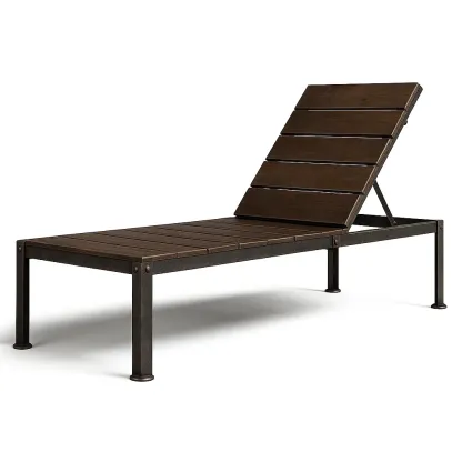 Chaise longue d'extérieur en acier et bois marron
