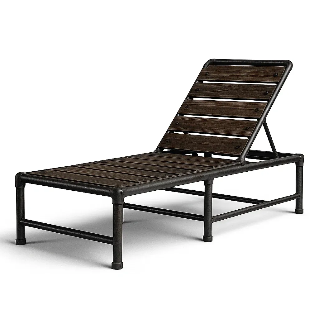 Chaise longue d'extérieur de jardin métal et bois ajustable brun foncé