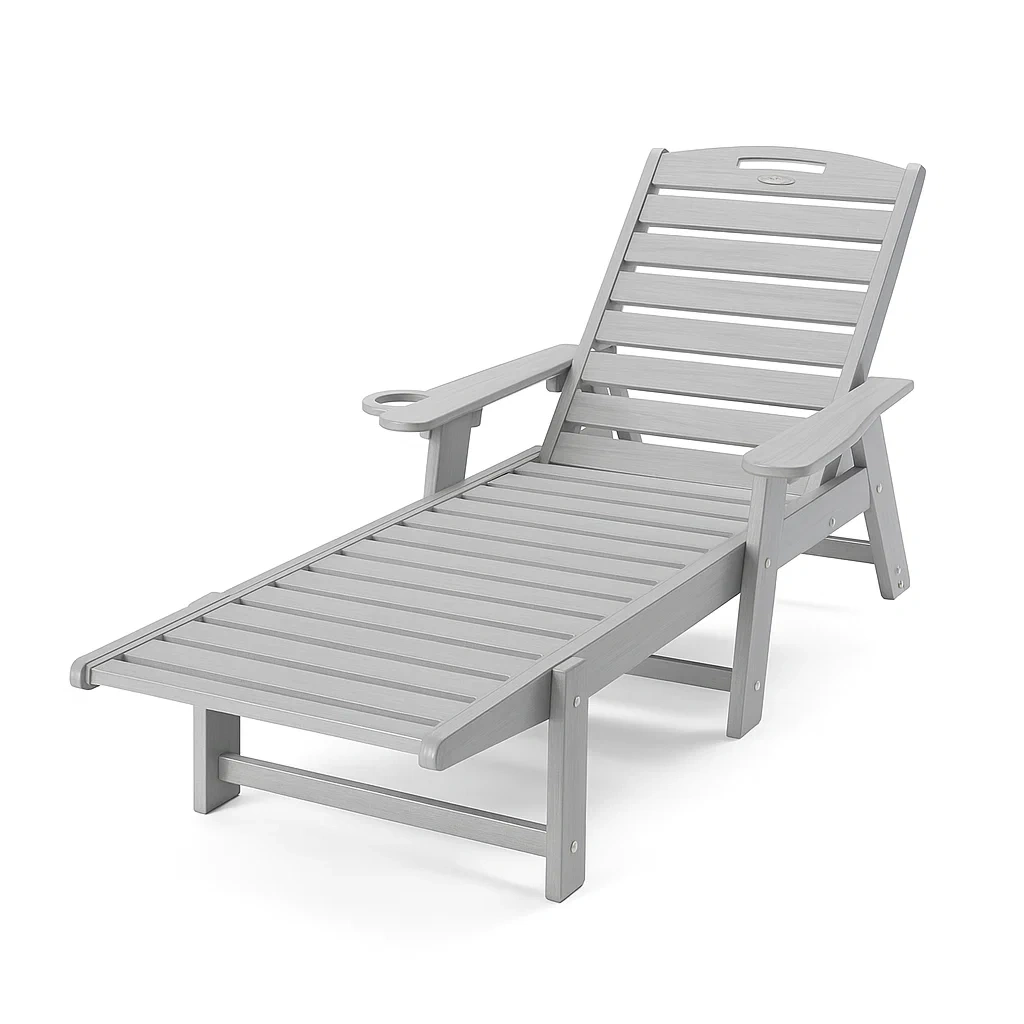 Chaise longue d'extérieur de jardin en bois composite gris avec dossier réglable