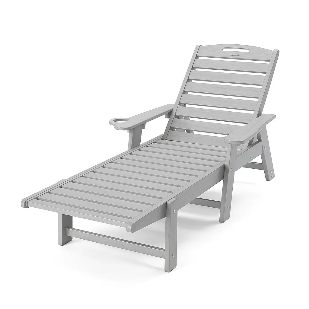 Chaise longue d'extérieur de jardin en bois composite gris avec dossier réglable