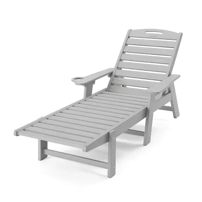 Chaise longue d'extérieur de jardin en bois composite gris avec dossier réglable
