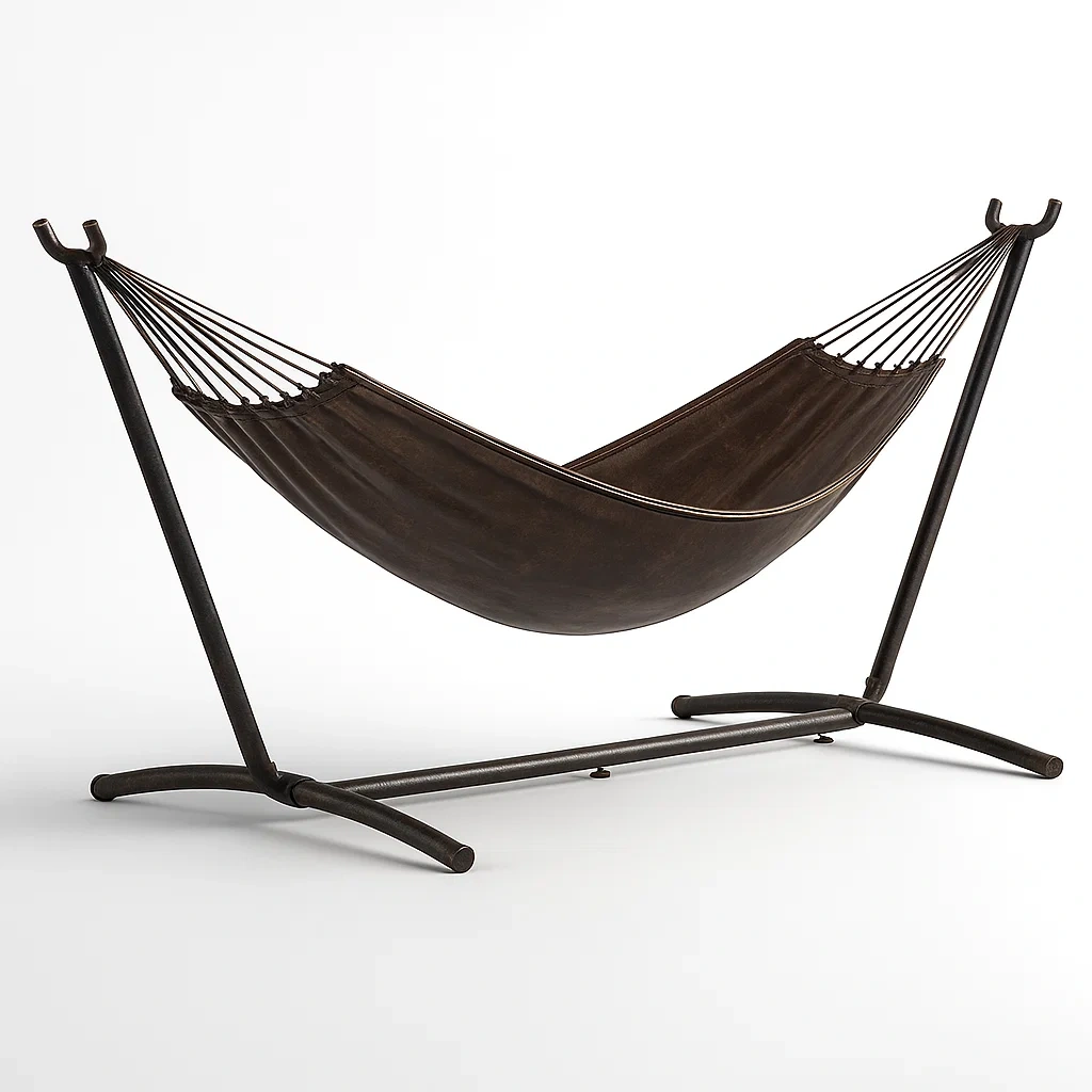Hamac extérieur cadre en métal et toile brun