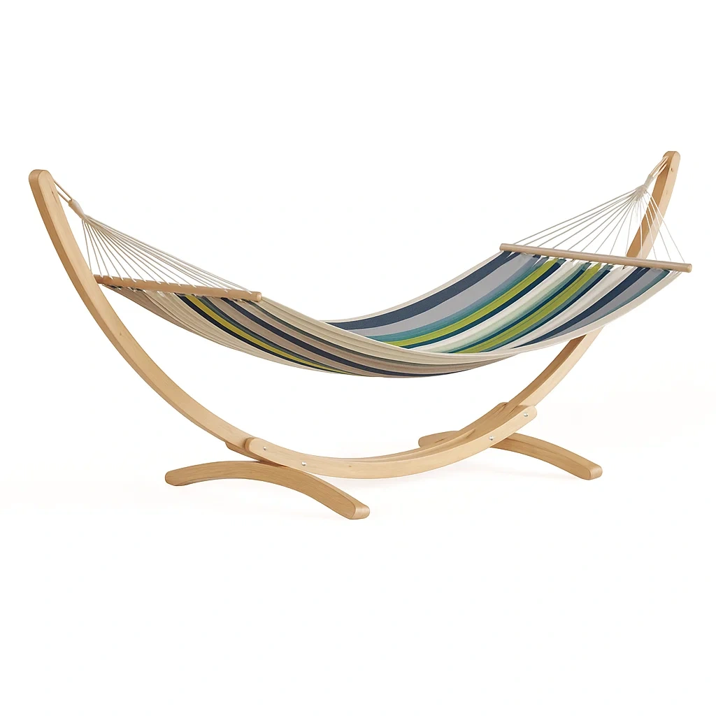 Hamac en bois et cotonnade rayée multicolore