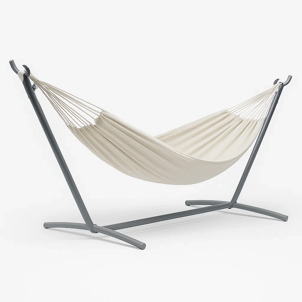 Hamac avec support métal et tissu coton crème