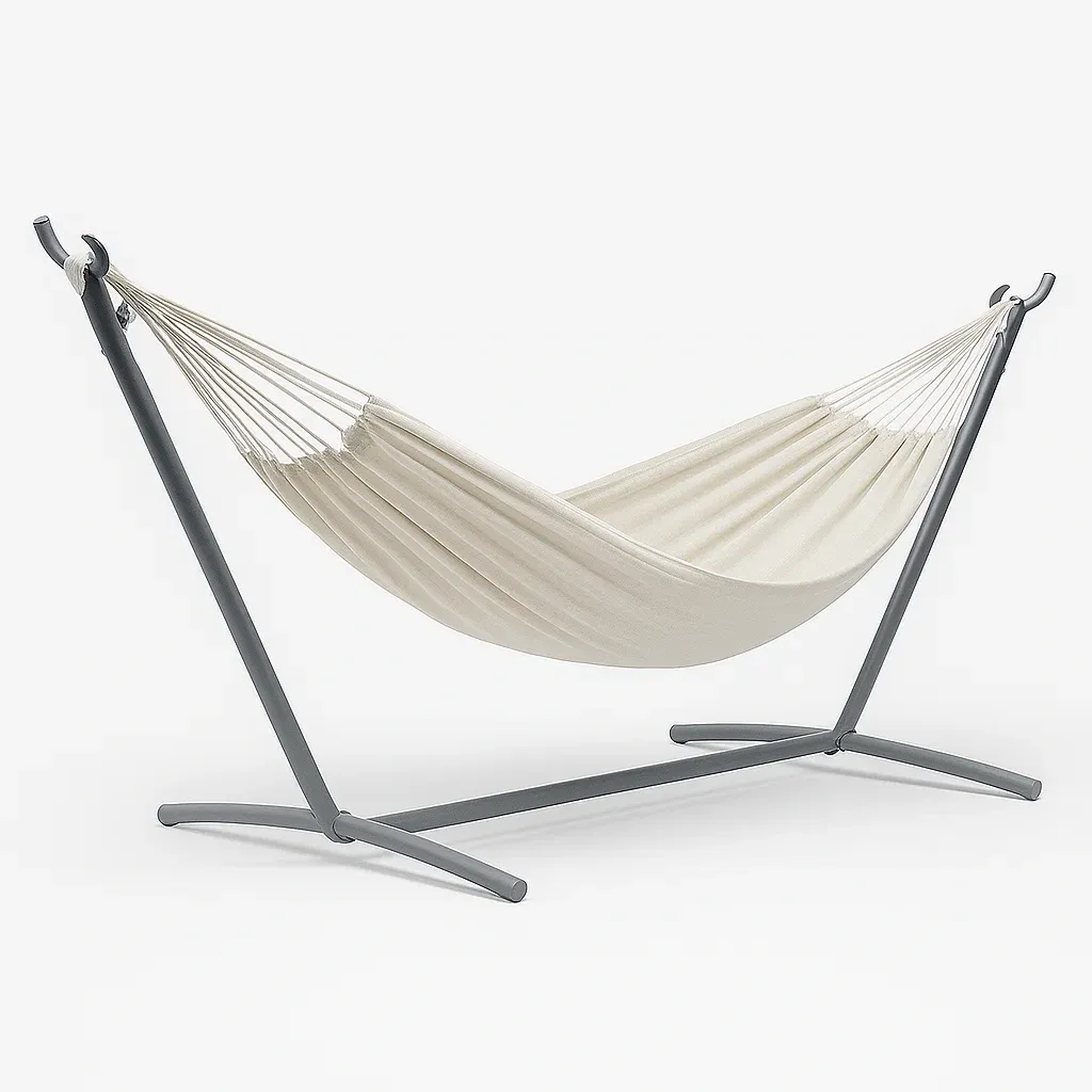 Hamac avec support métal et tissu coton crème