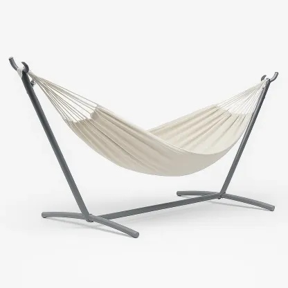 Hamac avec support métal et tissu coton crème