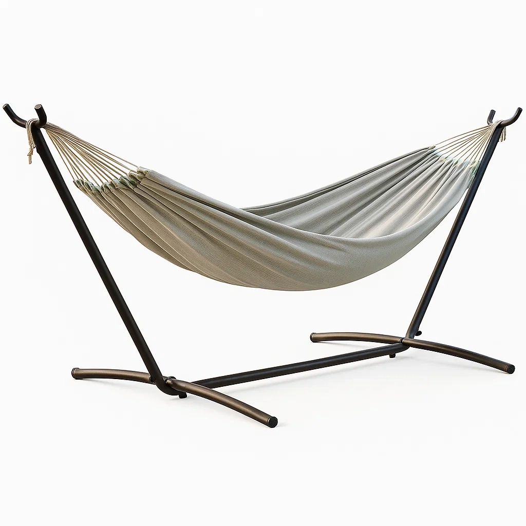 Hamac avec support en métal 290×120×105 cm tissu beige