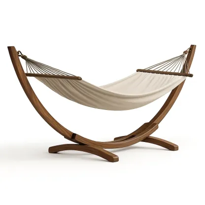 Hamac en bois avec tissu en coton crème