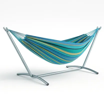 Hamac avec support métal rayé bleu vert