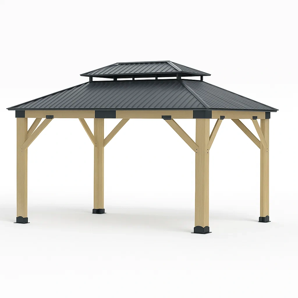 Pavillon de jardin en bois et métal avec toit en aluminium