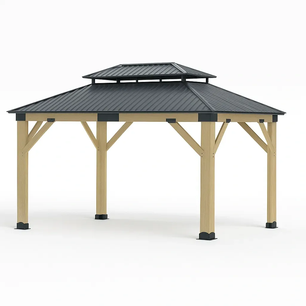 Pavillon de jardin en bois et métal avec toit en aluminium