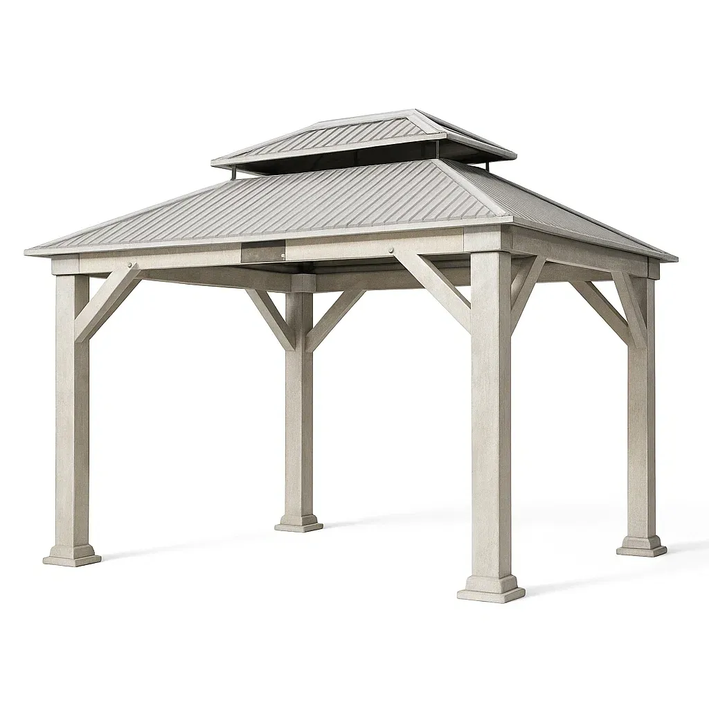 Pavillon de jardin en bois avec toit en métal gris clair