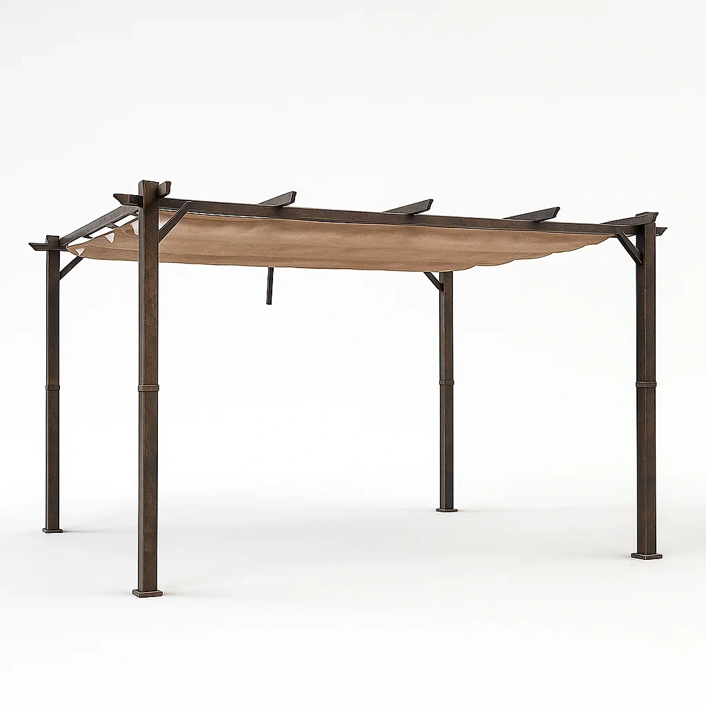Pergola en acier et toile de polyester marron 300×300×230 cm