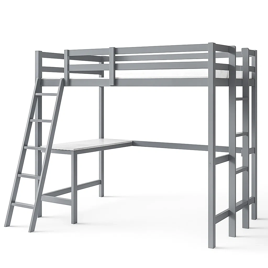 Lit mezzanine en métal avec bureau intégré gris