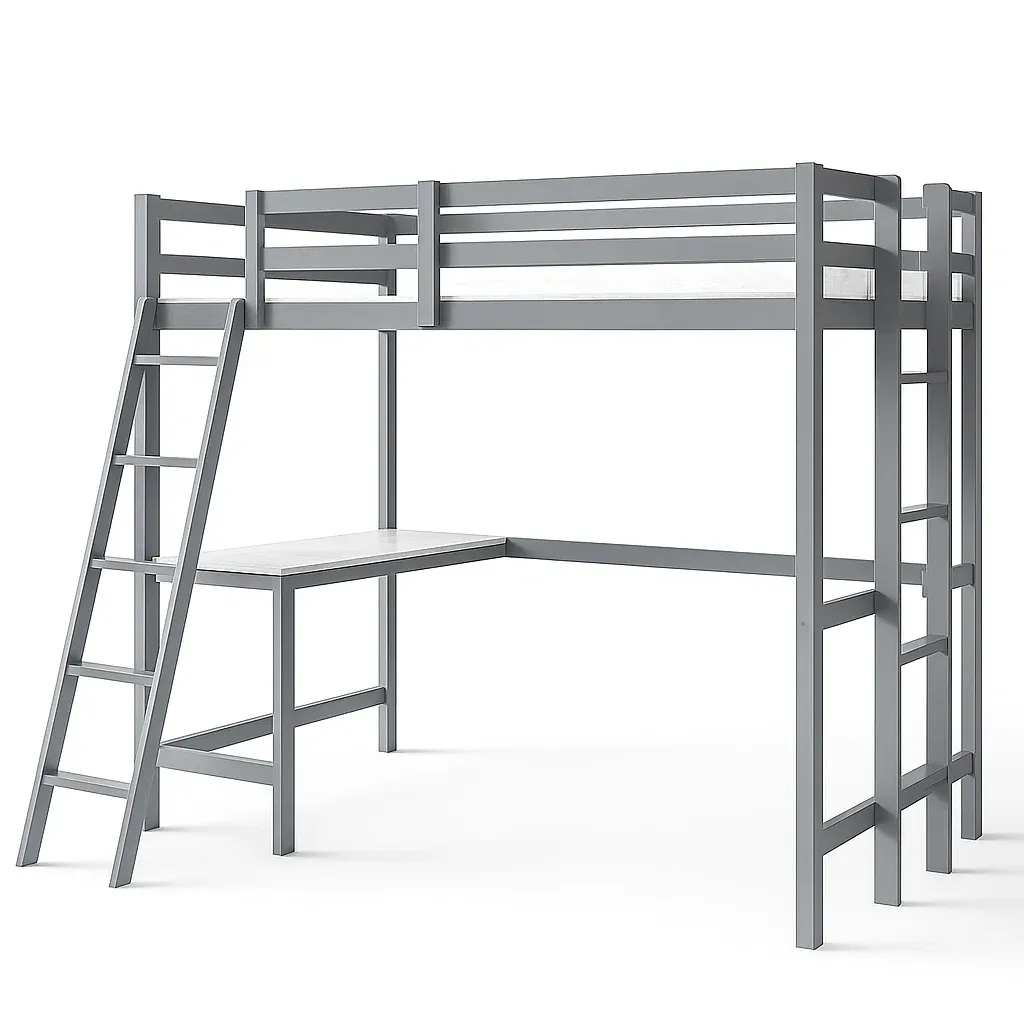 Lit mezzanine en métal avec bureau intégré gris