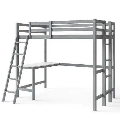 Lit mezzanine en métal avec bureau intégré gris