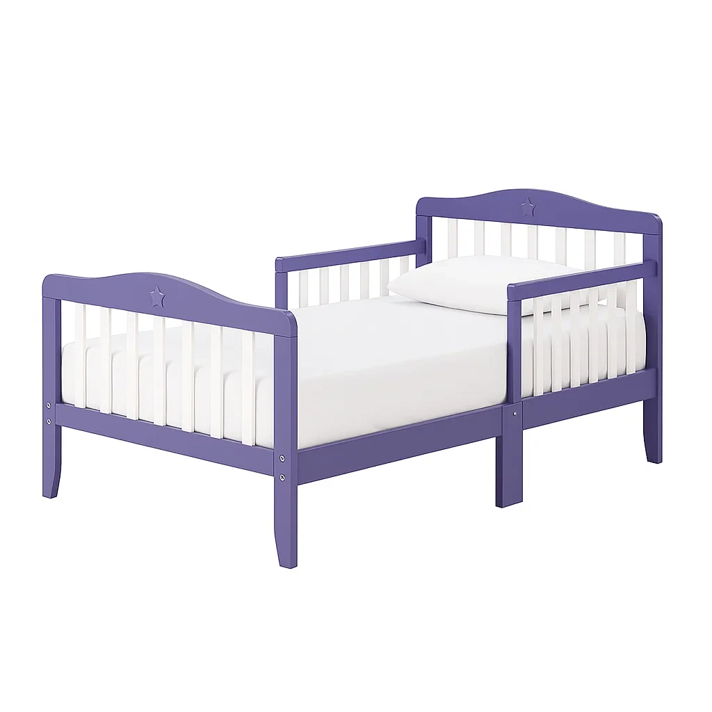 Lit pour tout-petit en bois de pin violet avec barrière de sécurité 143×73×64 cm