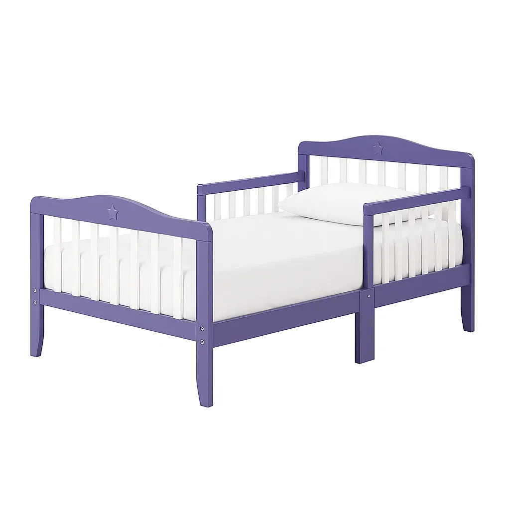 Lit pour tout-petit en bois de pin violet avec barrière de sécurité 143×73×64 cm