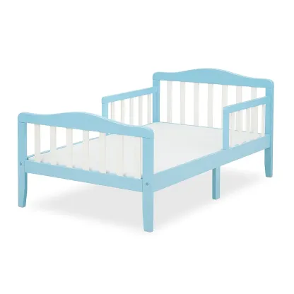 Lit pour tout-petit en bois massif bleu avec barres de sécurité 143×73×65 cm