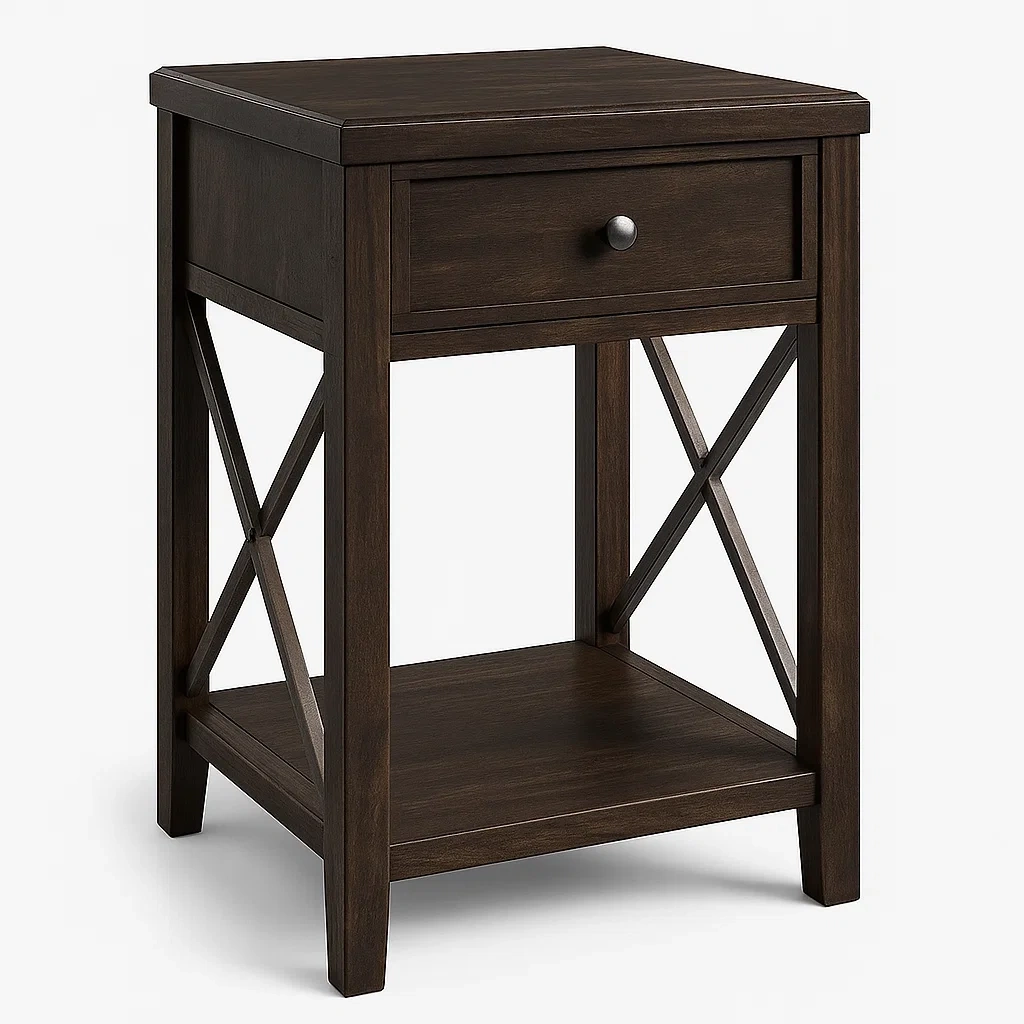 Table de chevet en bois avec tiroir et étagère 60×40×40 cm