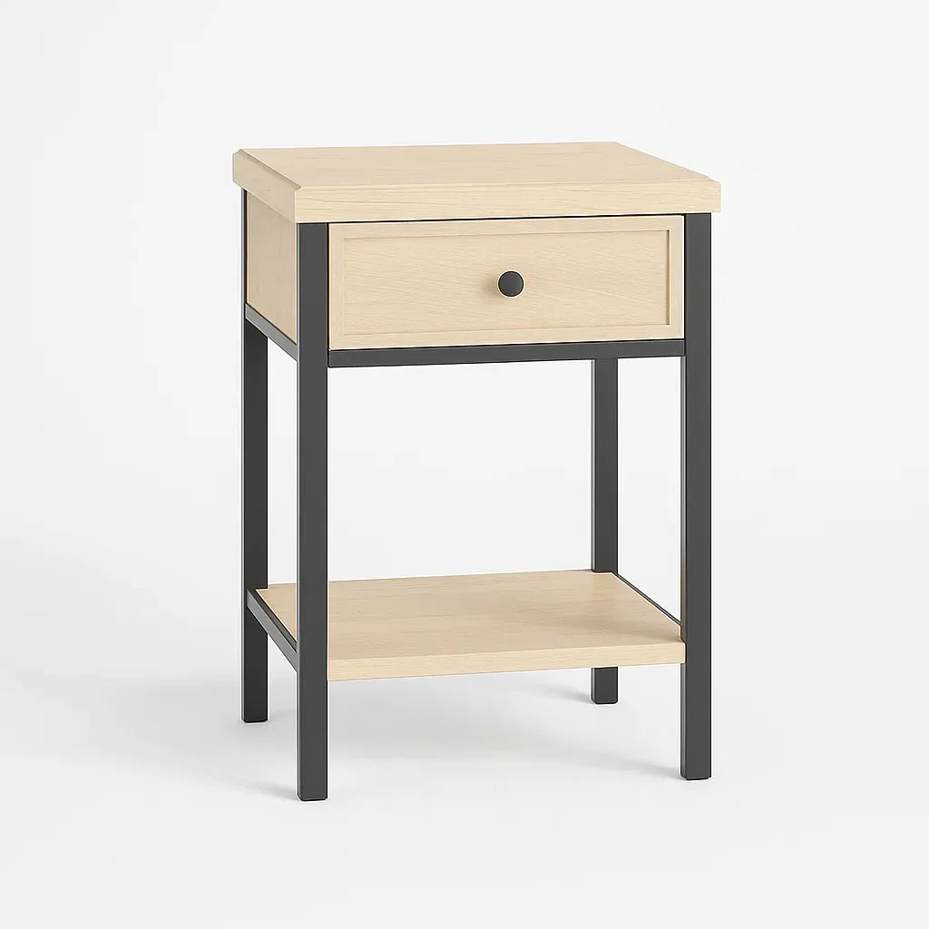 Table de chevet en bois avec structure métallique 40×30×60 cm