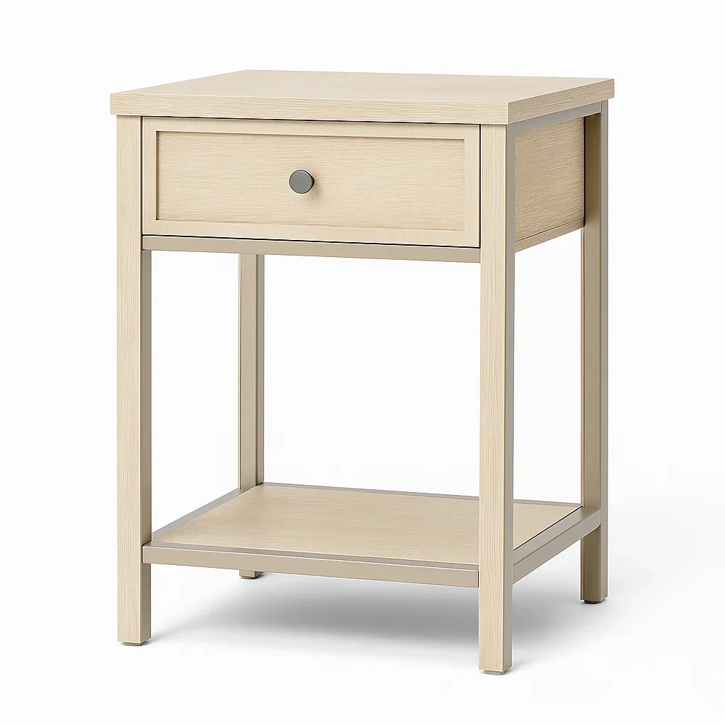 Table de chevet en bois avec tiroir et étagère