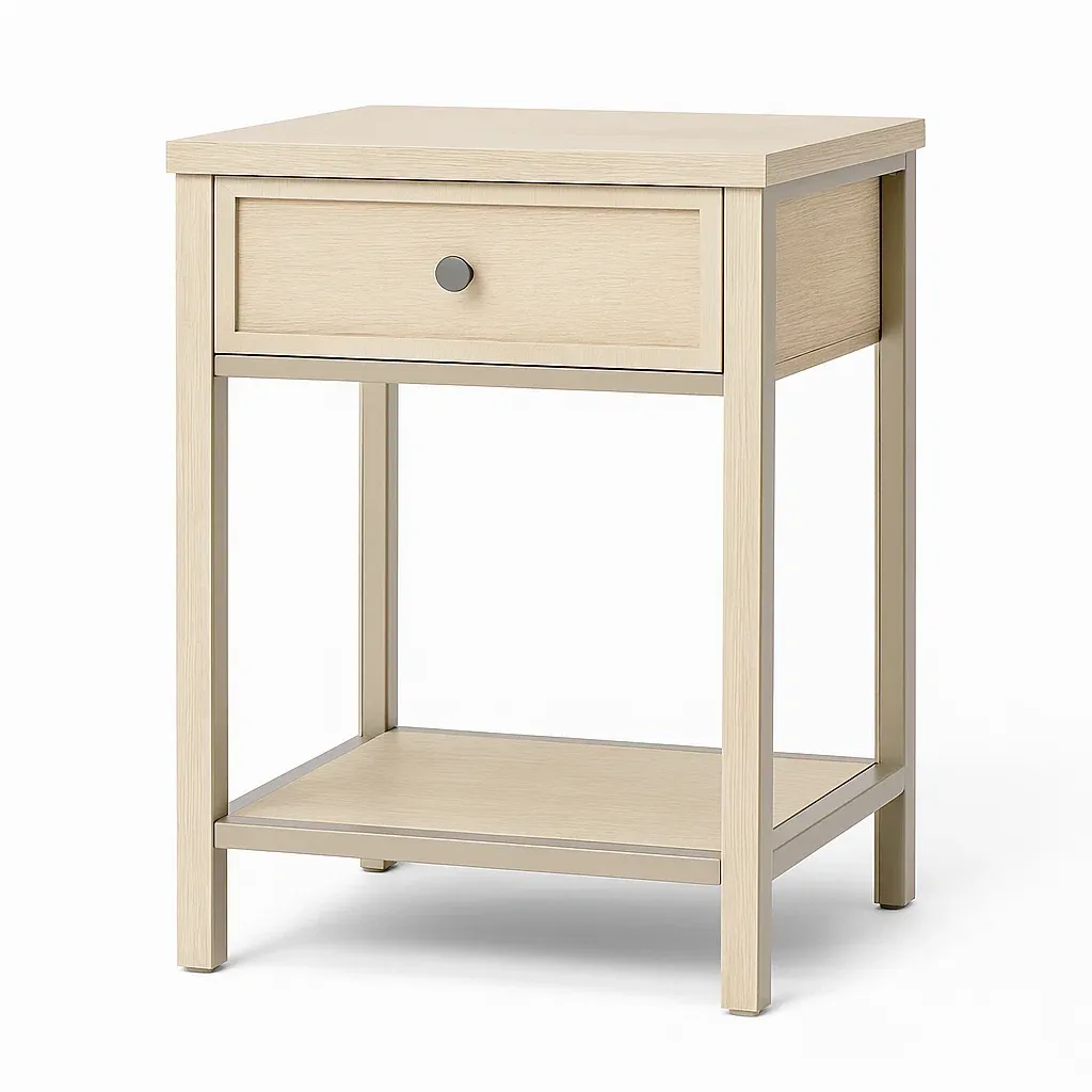 Table de chevet en bois avec tiroir et étagère