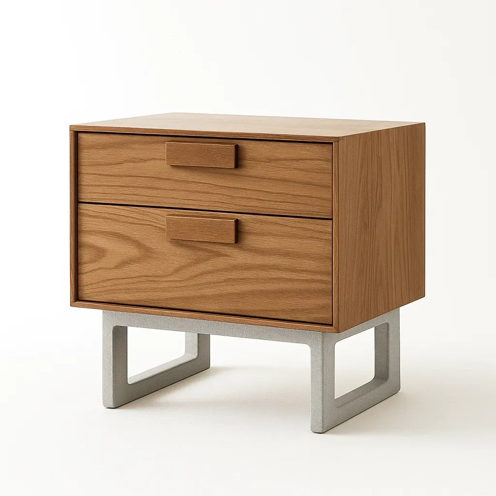 Table de chevet en bois et acier avec 2 tiroirs 50×40×60 cm