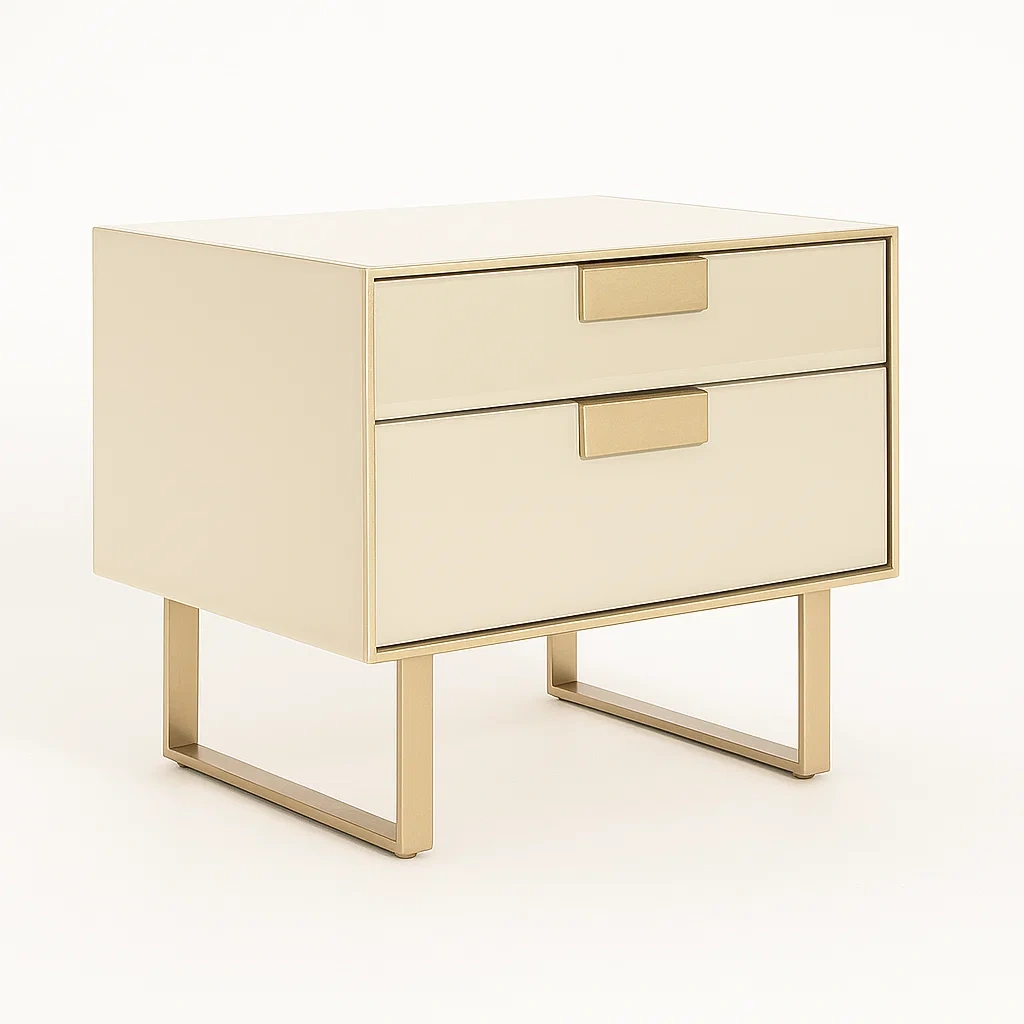 Table de chevet 2 tiroirs en bois et métal beige