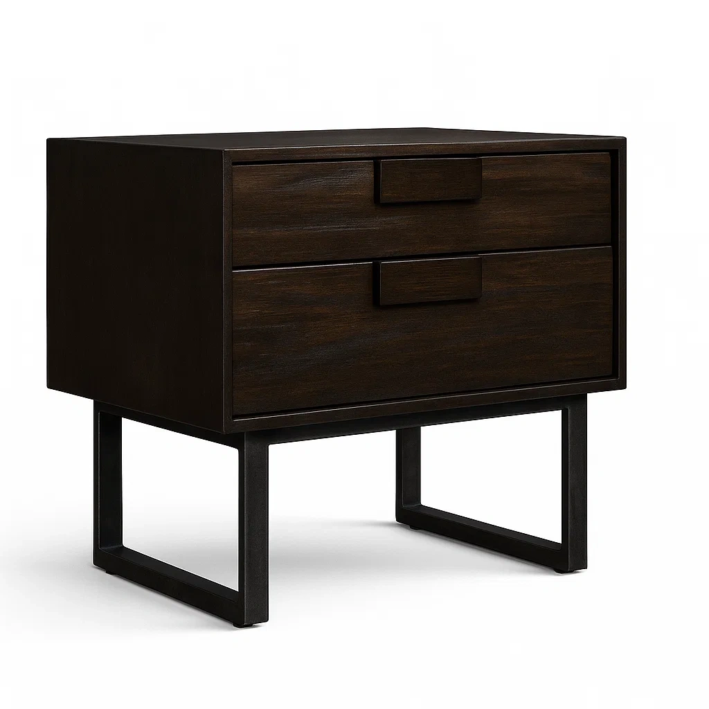 Table de chevet en bois marron avec pieds en métal noir