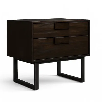 Table de chevet en bois marron avec pieds en métal noir