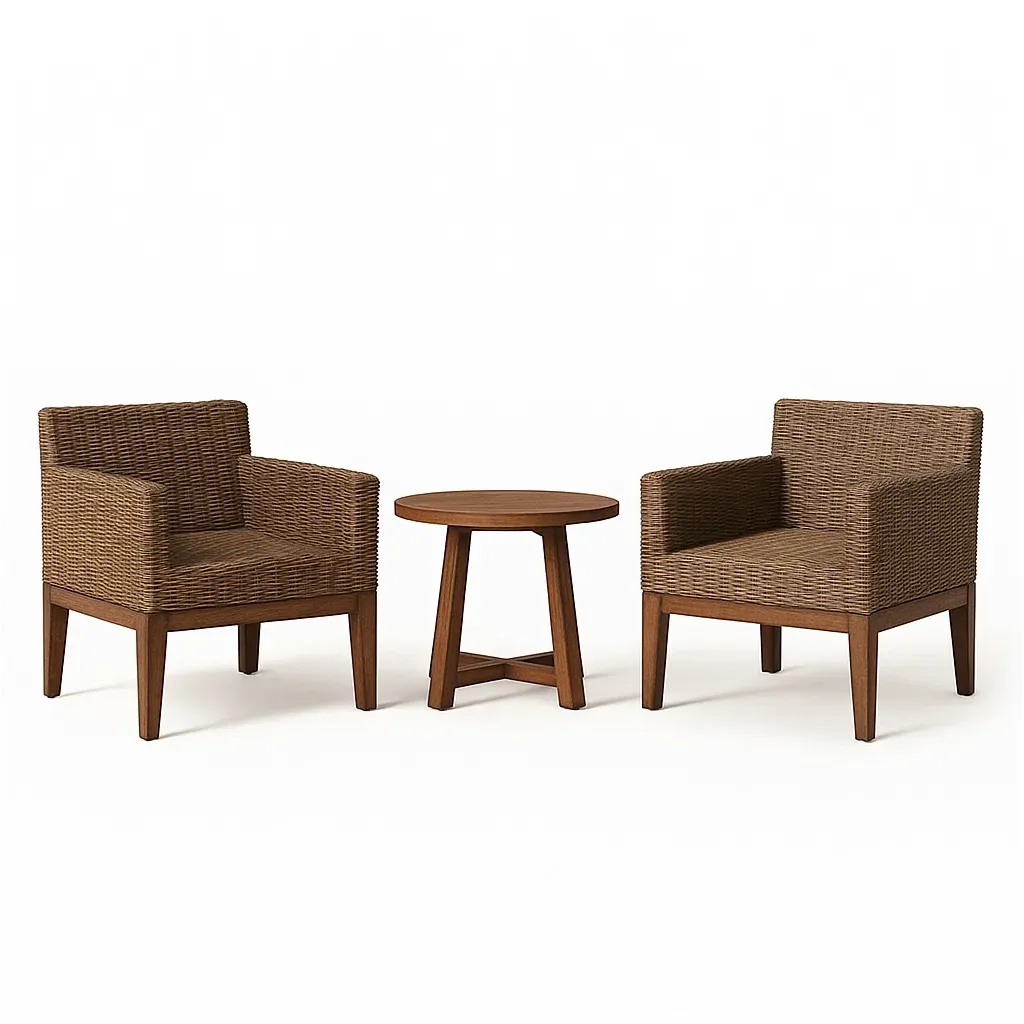 Ensemble de salon de jardin compact en rotin synthétique et bois marron