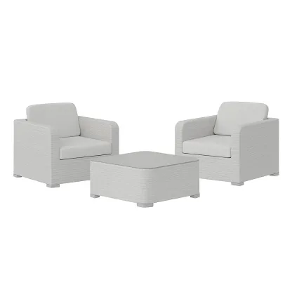 Ensemble de salon de jardin compact 3 pièces en résine polyéthylène gris