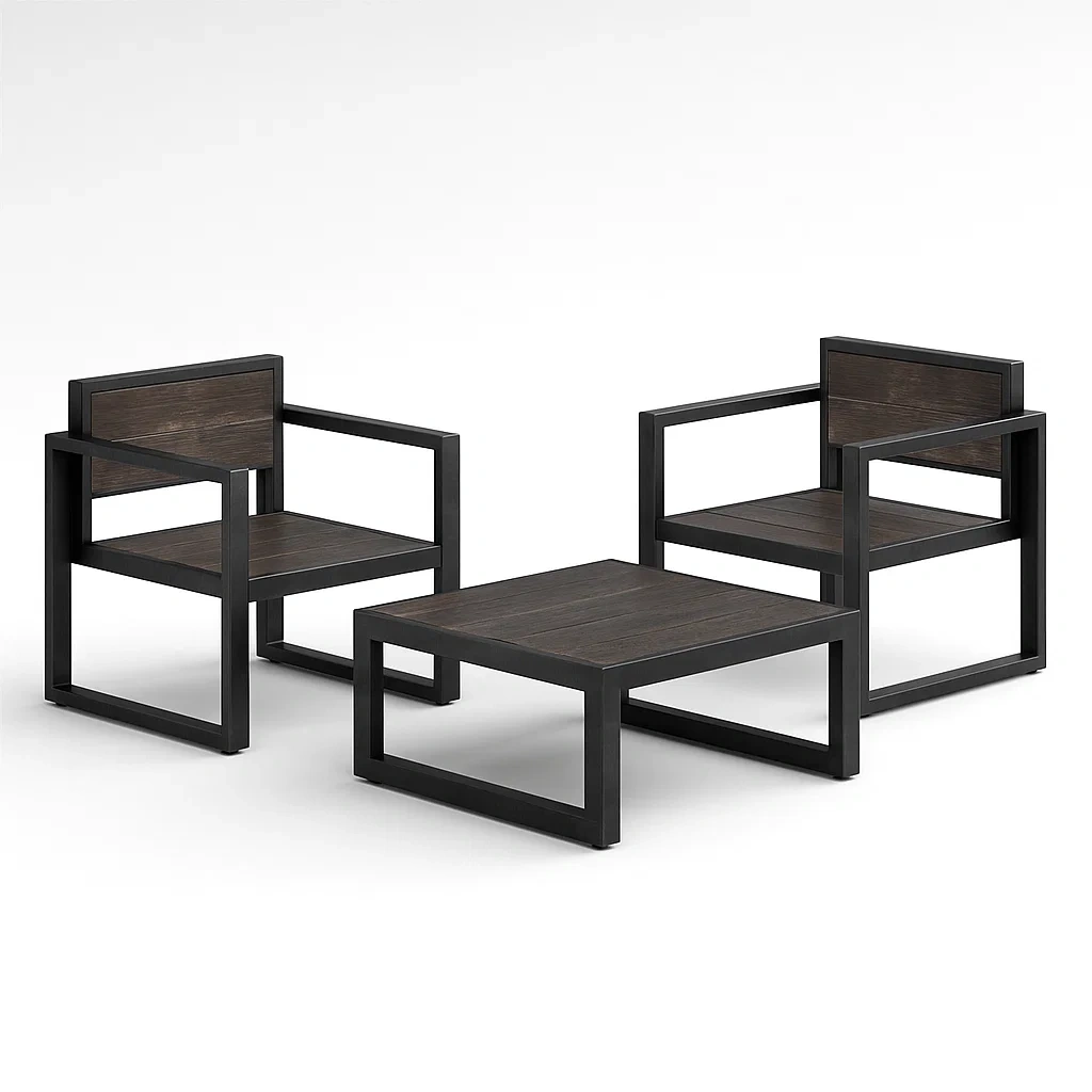 Ensemble de salon de jardin compact en métal et bois marron foncé/noir