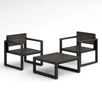 Ensemble de salon de jardin compact en métal et bois marron foncé/noir