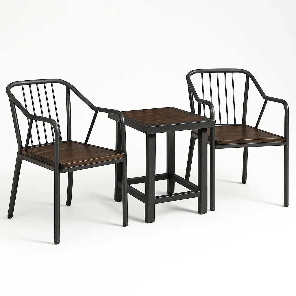 Ensemble de salon de jardin compact en métal et bois avec table et chaises pour extérieur