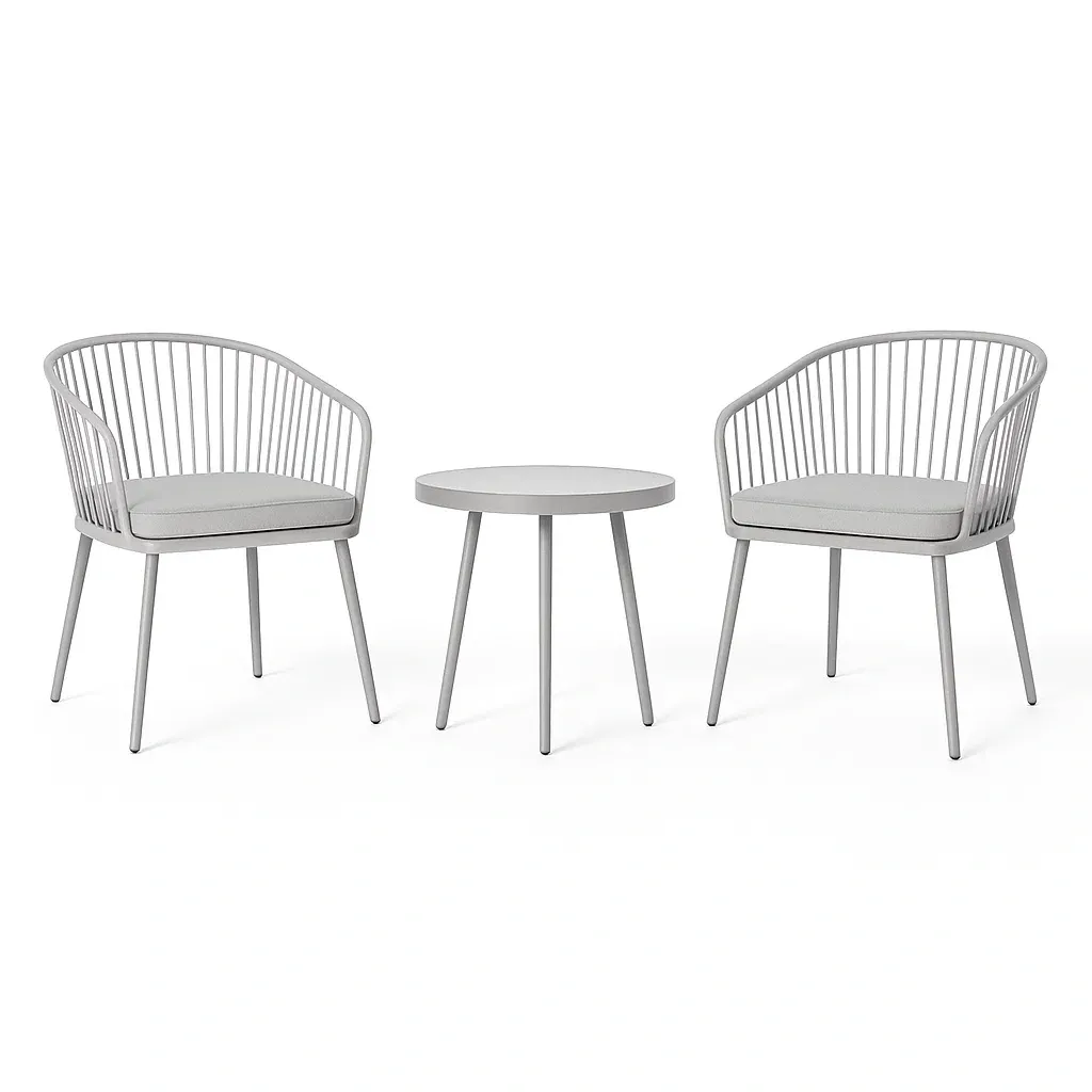 Ensemble de salon de jardin compact 3 pièces en aluminium gris avec coussins