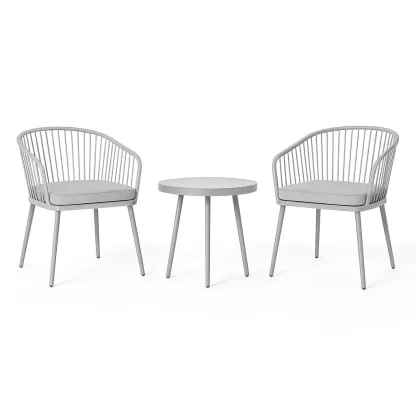 Ensemble de salon de jardin compact 3 pièces en aluminium gris avec coussins