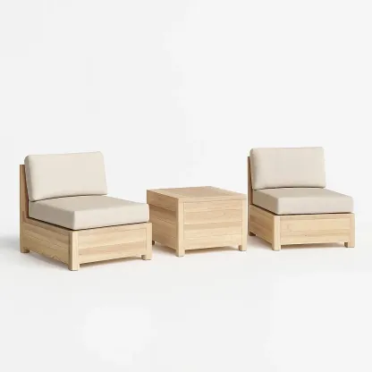Ensemble de salon de jardin compact en bois avec coussins beiges