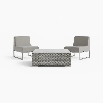 Ensemble de salon de jardin compact 3 pièces en résine tressée et acier gris