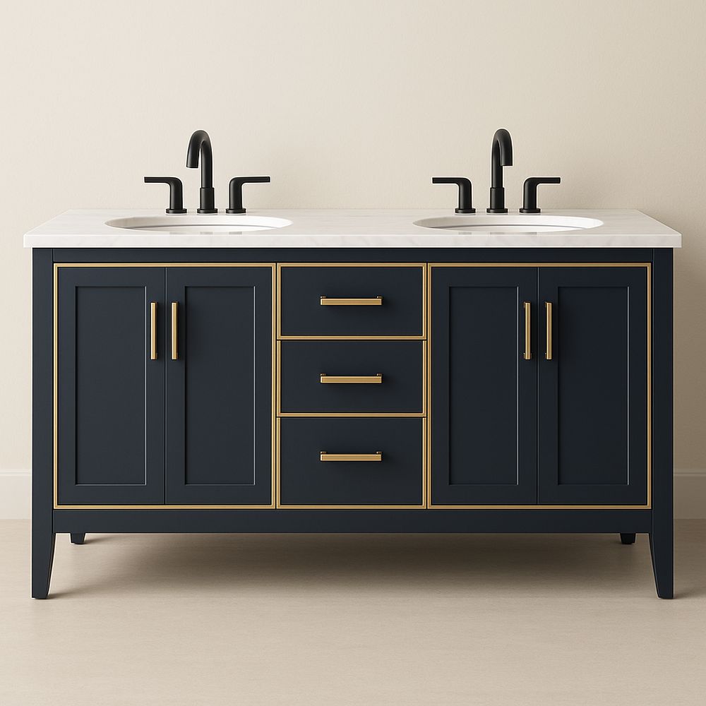 Mobile bagno doppio lavabo in legno MDF nero e oro 150x55x85 cm