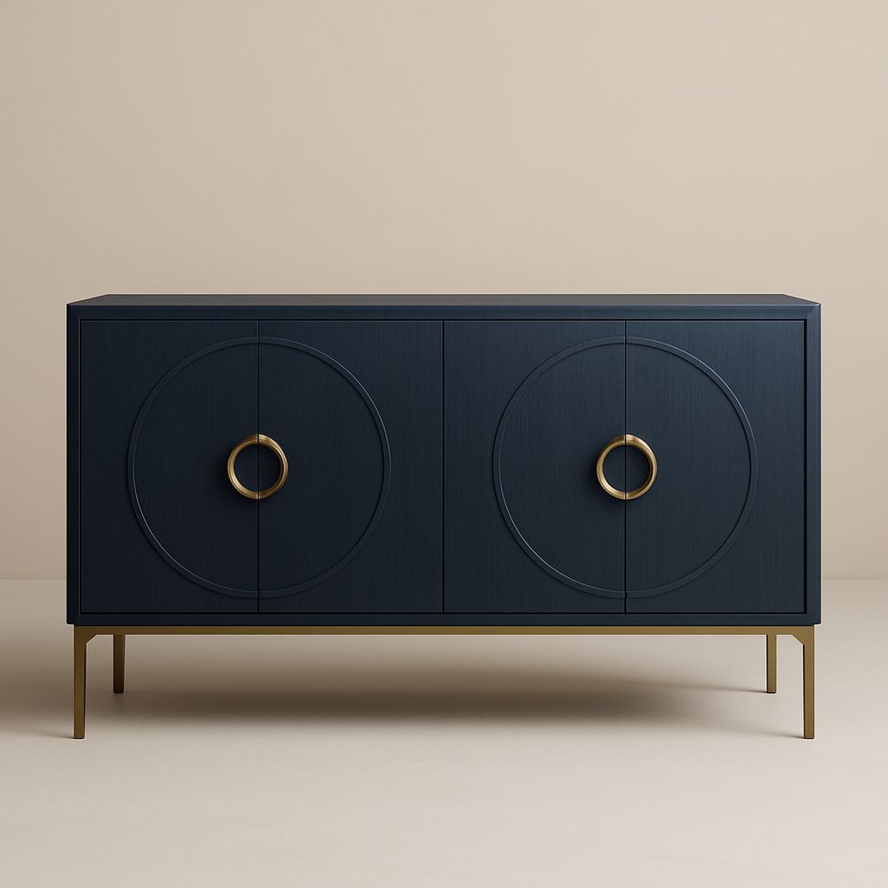 Credenza in legno nero con maniglie in metallo dorato