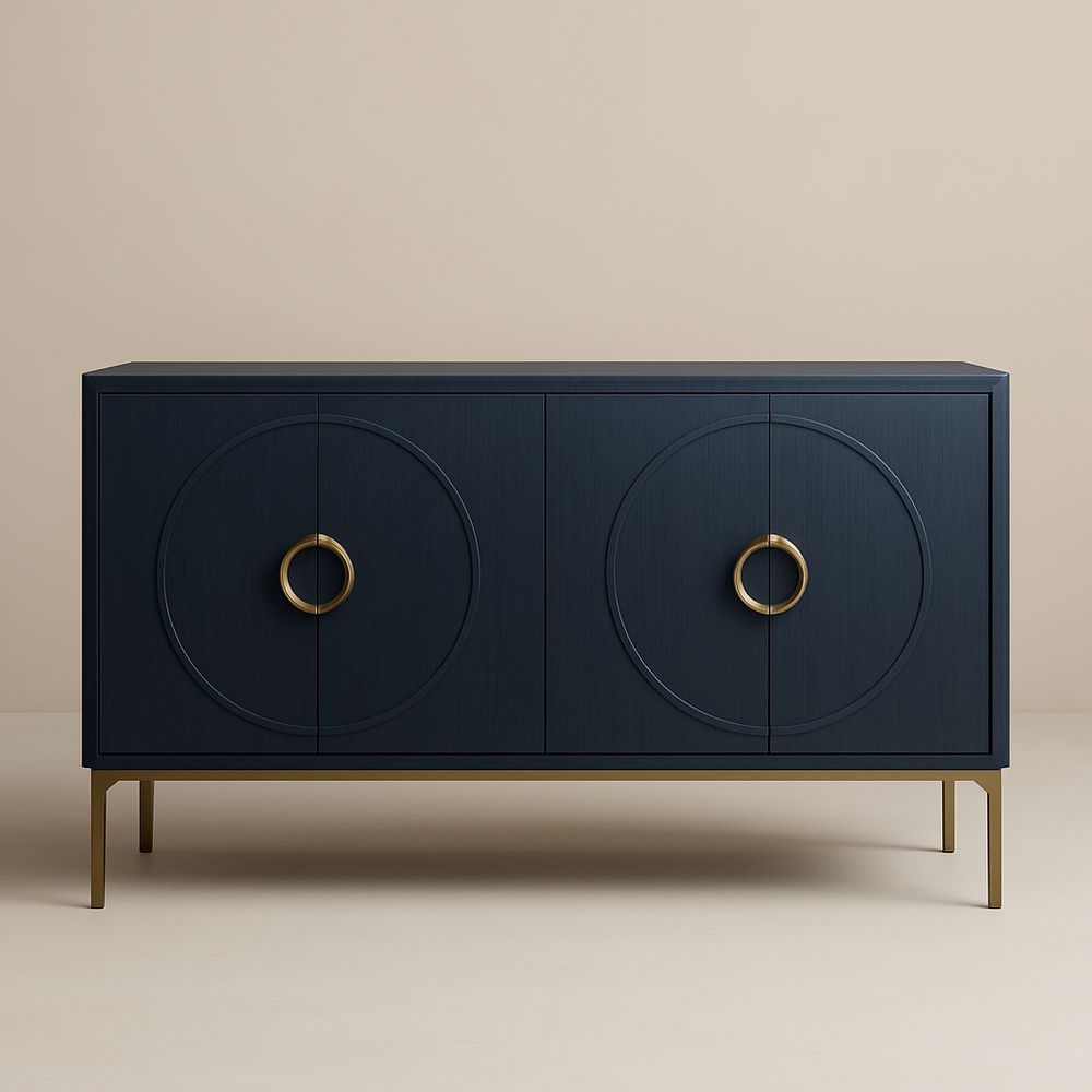 Credenza in legno nero con maniglie in metallo dorato