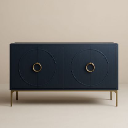 Credenza in legno nero con maniglie in metallo dorato